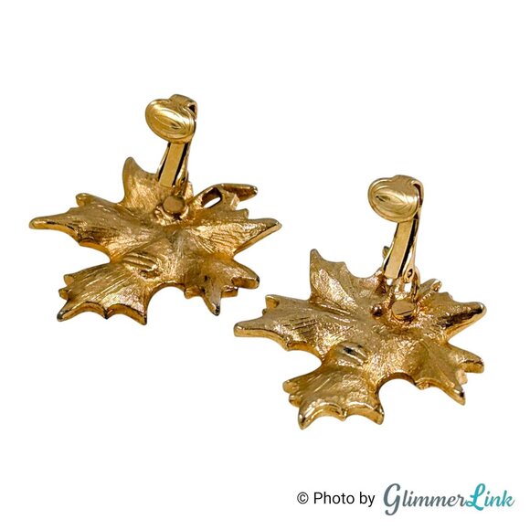 Vintage Sarah Coventry Maple Leaf Rhinestone Gold Tone Clip On Earrings - Picture 8 of 9